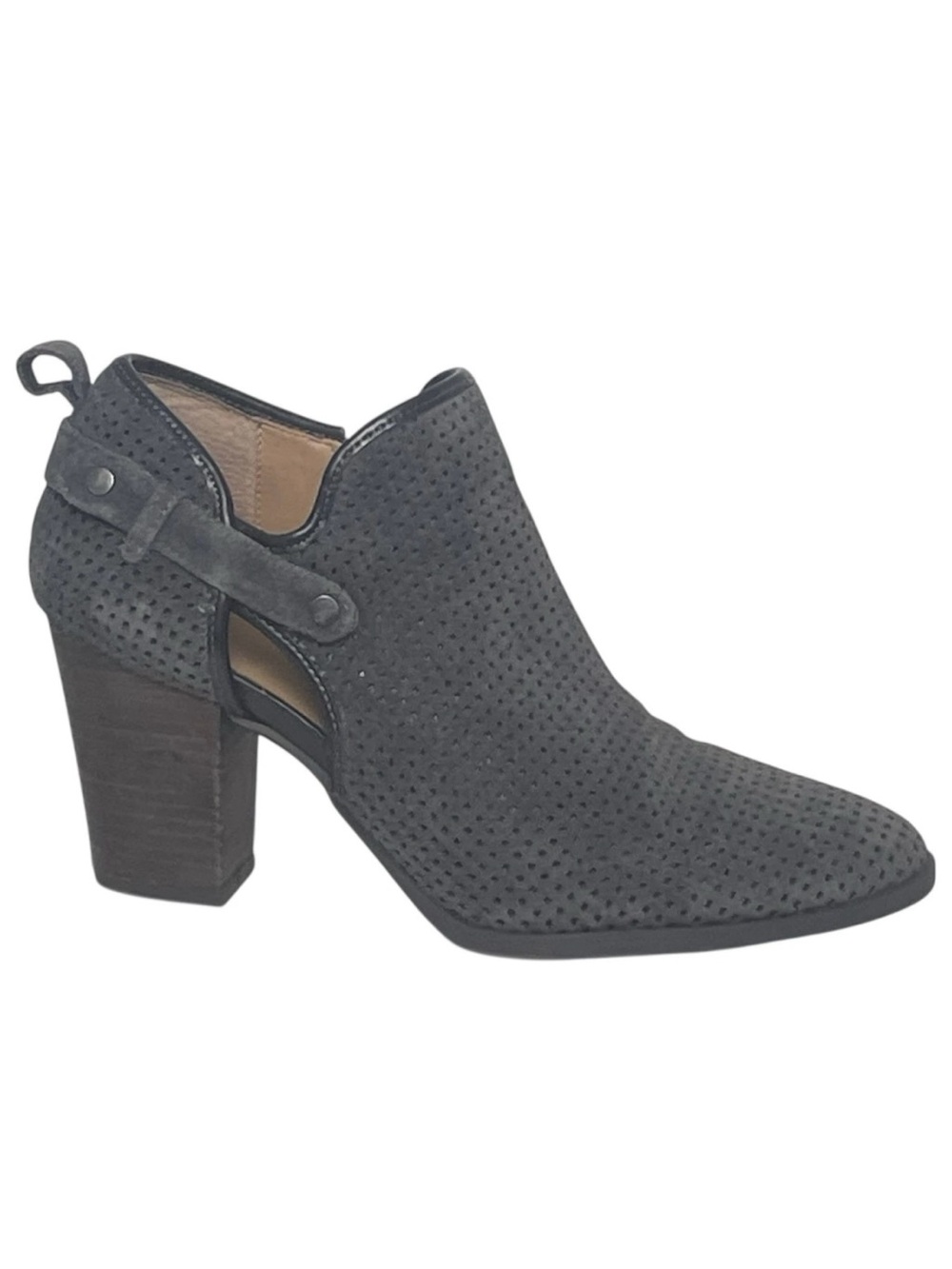 Franco Sarto Ankle Boots Women Size 10M Gray Suede Cut Out Heeled Boots DALE2